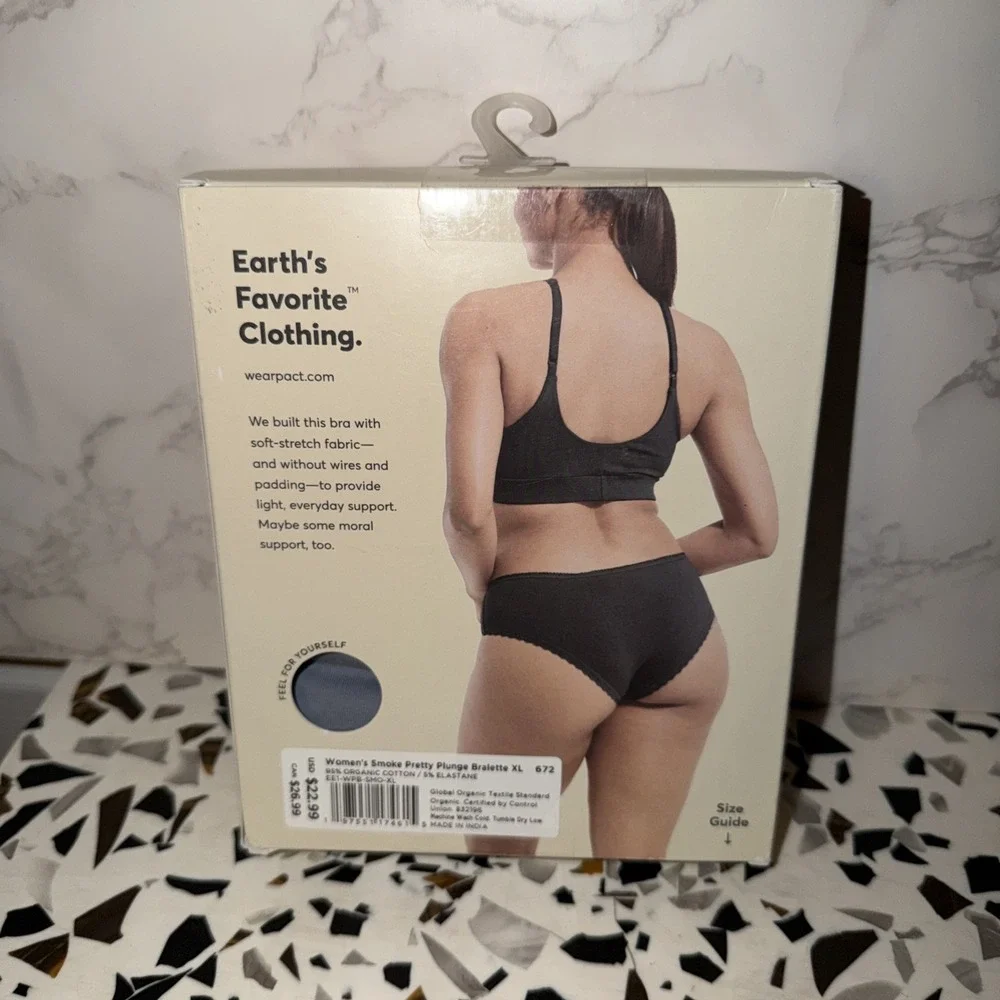 NEW PACT Organic Cotton Women's Bra Pretty Plunge Blue XL Wireless Bralette - Picture 2 of 6